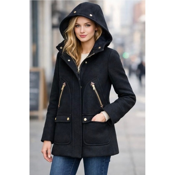 J.Crew Women Stadium Cloth Wool Parka Nello Gori Burgundy Hooded Coat Size 6 EUC - Picture 12 of 12